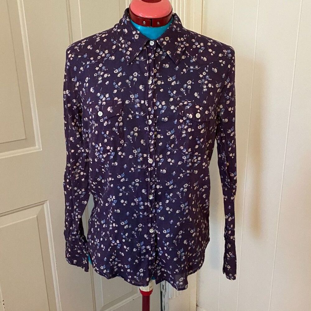 American Eagle Floral Boho Cotton Button Down Shirt Woman Size L